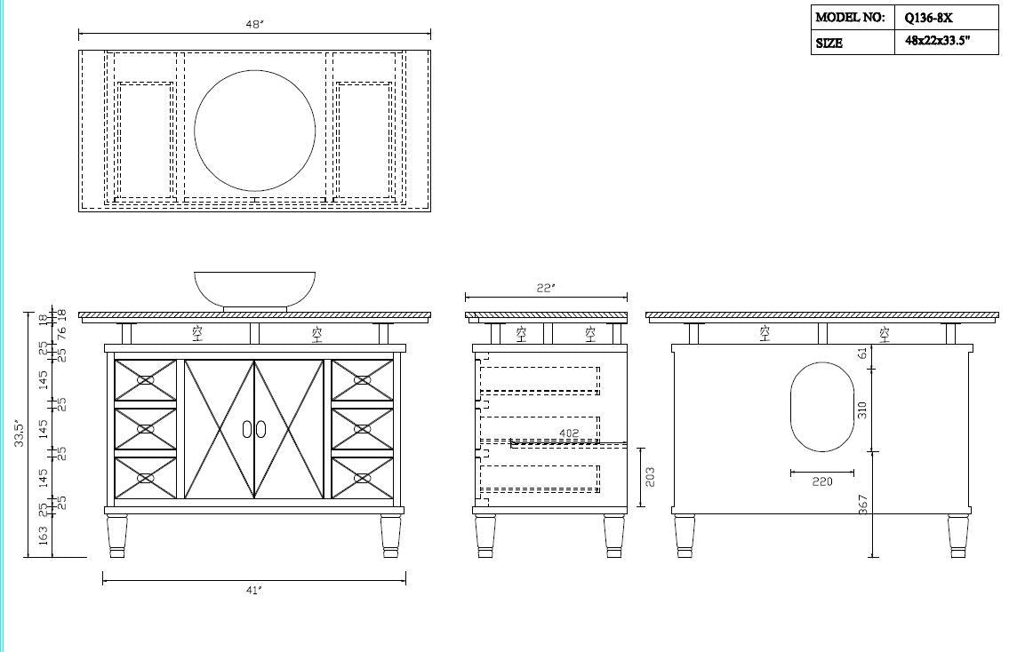 48" Benton Collection Verdana Vessel Sink Bathroom Vanity Model # Q0136-8XA - Bentoncollections