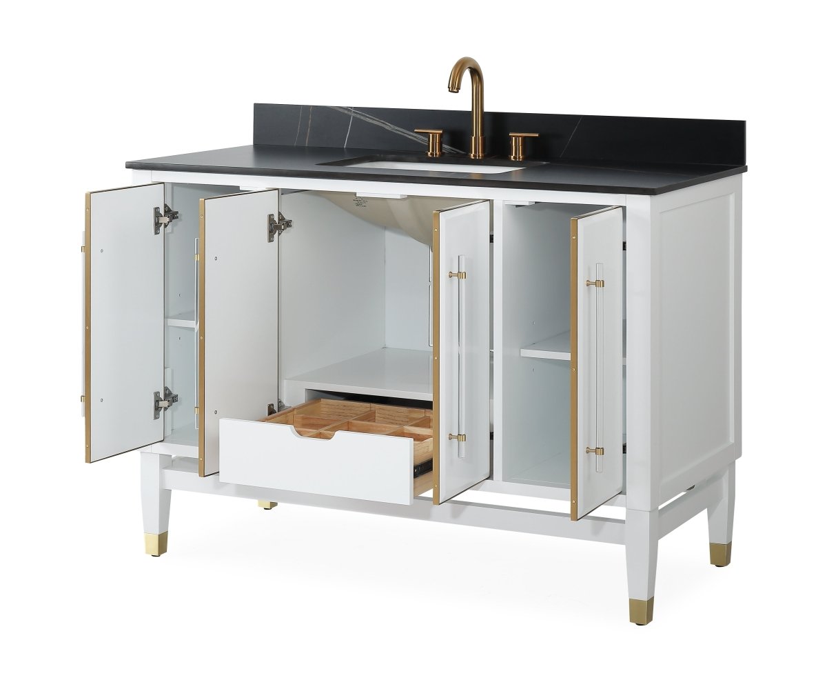 48" Tennant Brand Bertone White Modern Bathroom Sink Vanity Q164WT-48GT - Bentoncollections