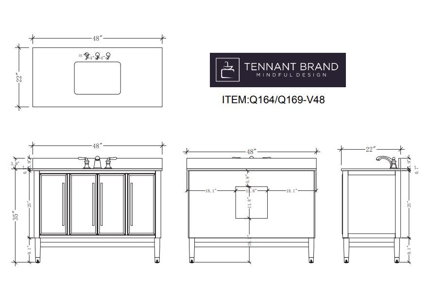 48" Tennant Brand Bertone White Modern Bathroom Sink Vanity Q164WT-48GT - Bentoncollections