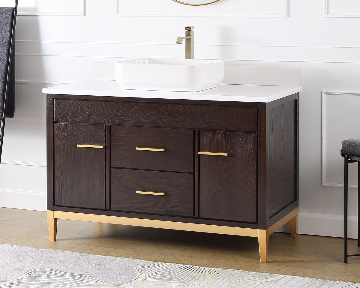 48" Tennant Brand Modern Style Beatrice Vessel Sink Bathroom Vanity - TB-9948DK-48QT - Bentoncollections