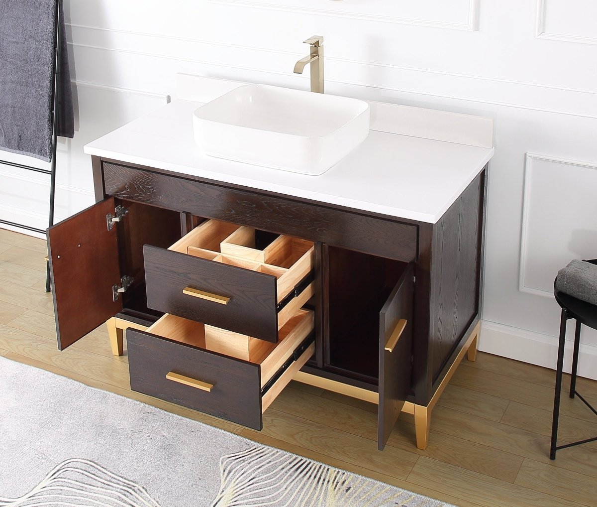 48" Tennant Brand Modern Style Beatrice Vessel Sink Bathroom Vanity - TB-9948DK-48QT - Bentoncollections