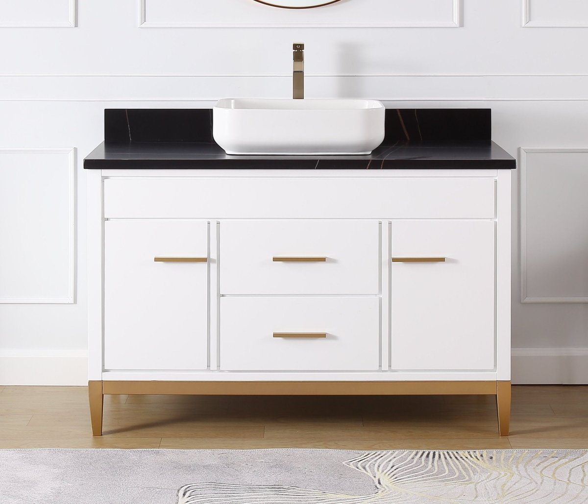 48" Tennant Brand Modern Style White Beatrice Vessel Sink Bathroom Vanity - TB-9948WT-48BK - Bentoncollections