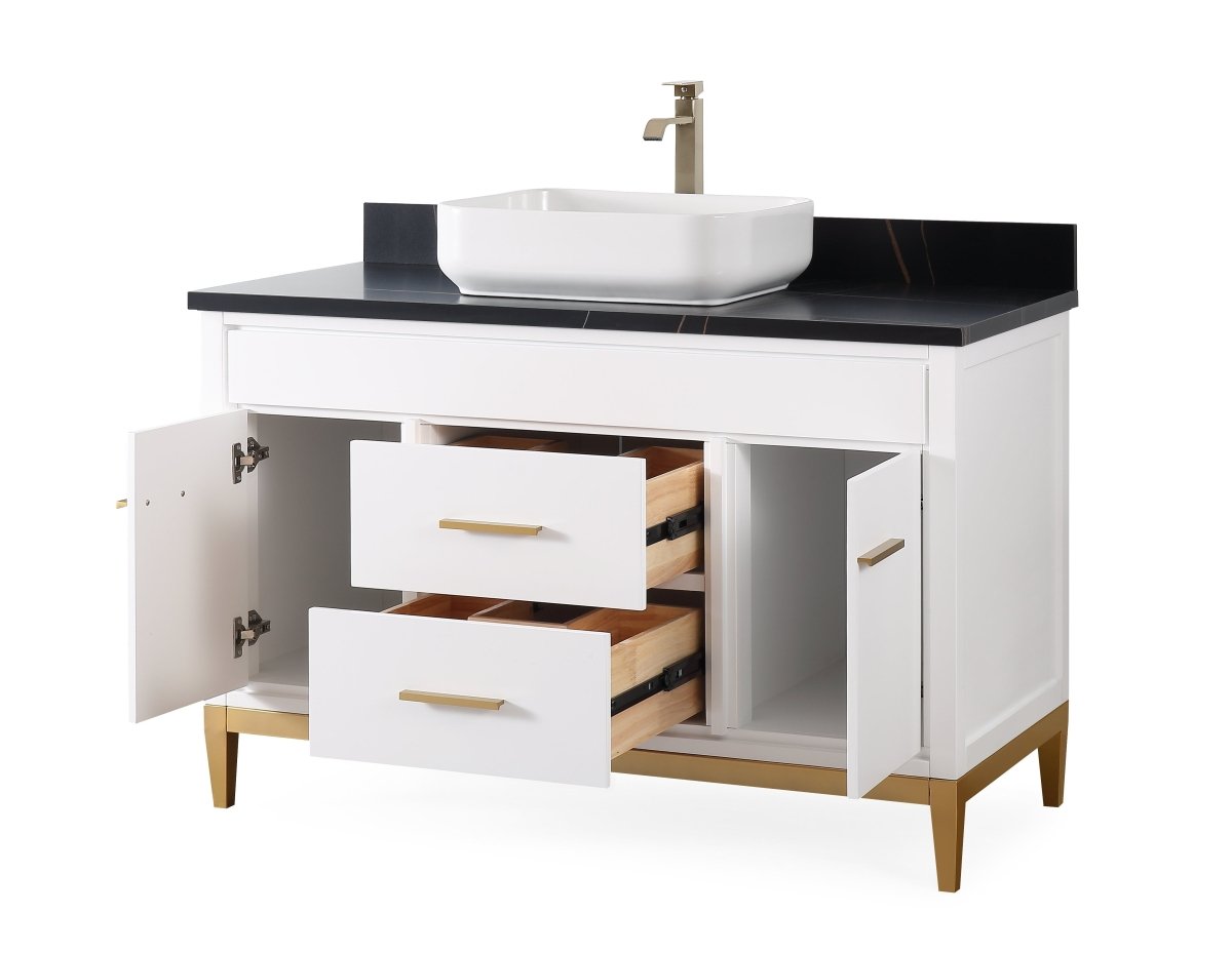 48" Tennant Brand Modern Style White Beatrice Vessel Sink Bathroom Vanity - TB-9948WT-48BK - Bentoncollections