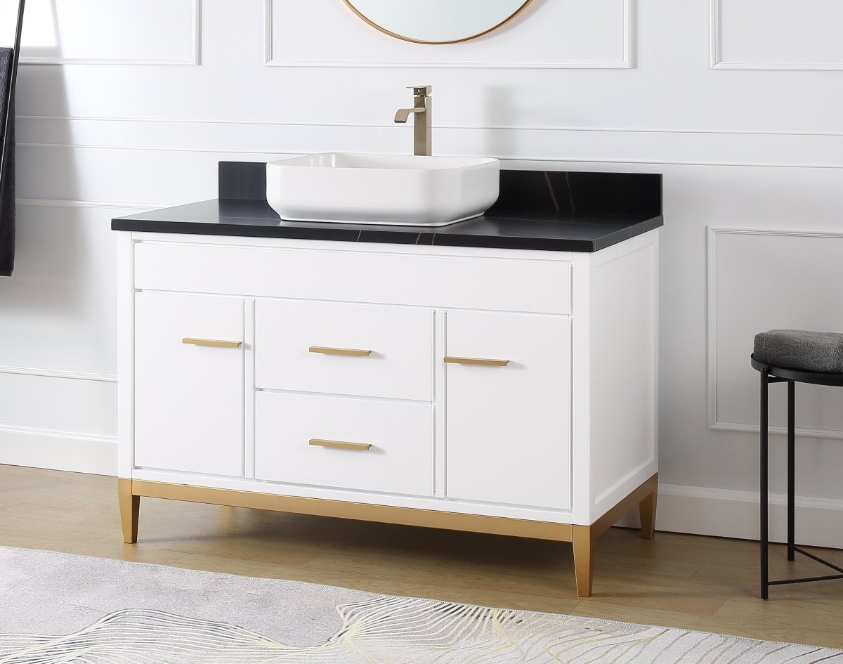 48" Tennant Brand Modern Style White Beatrice Vessel Sink Bathroom Vanity - TB-9948WT-48BK - Bentoncollections