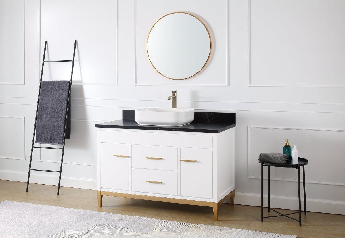 48" Tennant Brand Modern Style White Beatrice Vessel Sink Bathroom Vanity - TB-9948WT-48BK - Bentoncollections