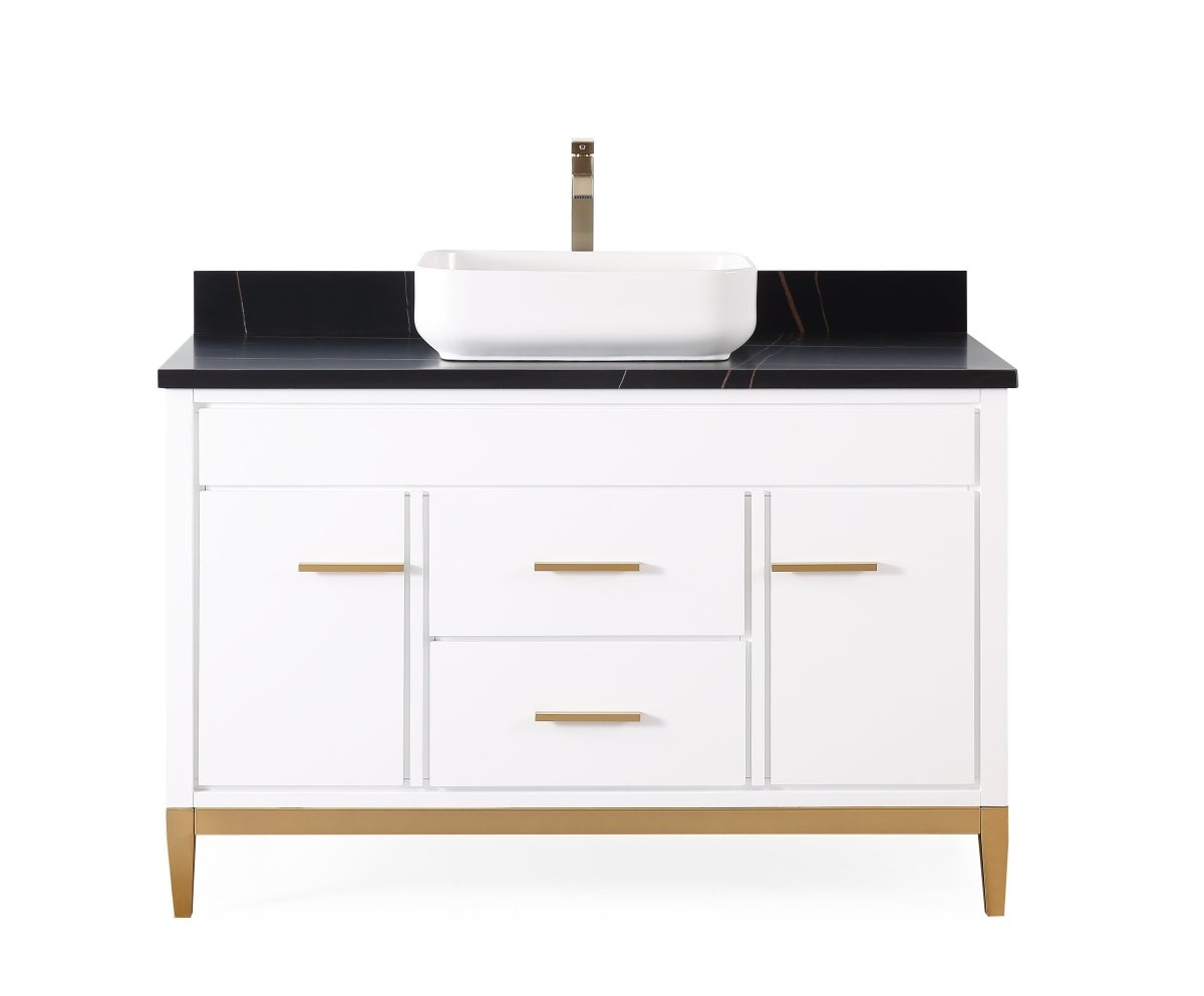 48" Tennant Brand Modern Style White Beatrice Vessel Sink Bathroom Vanity - TB-9948WT-48BK - Bentoncollections