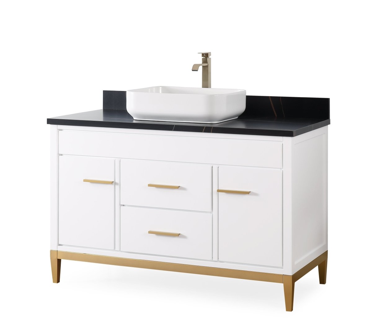 48" Tennant Brand Modern Style White Beatrice Vessel Sink Bathroom Vanity - TB-9948WT-48BK - Bentoncollections