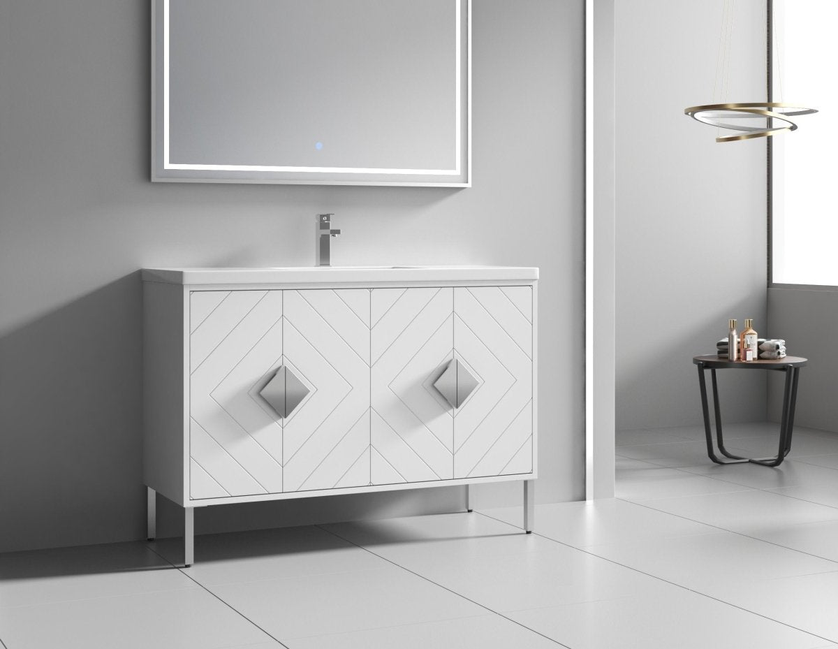 48" Tennant Brand Modern Style White Eileen Bathroom Sink Vanity - AC-66WT48 - Bentoncollections