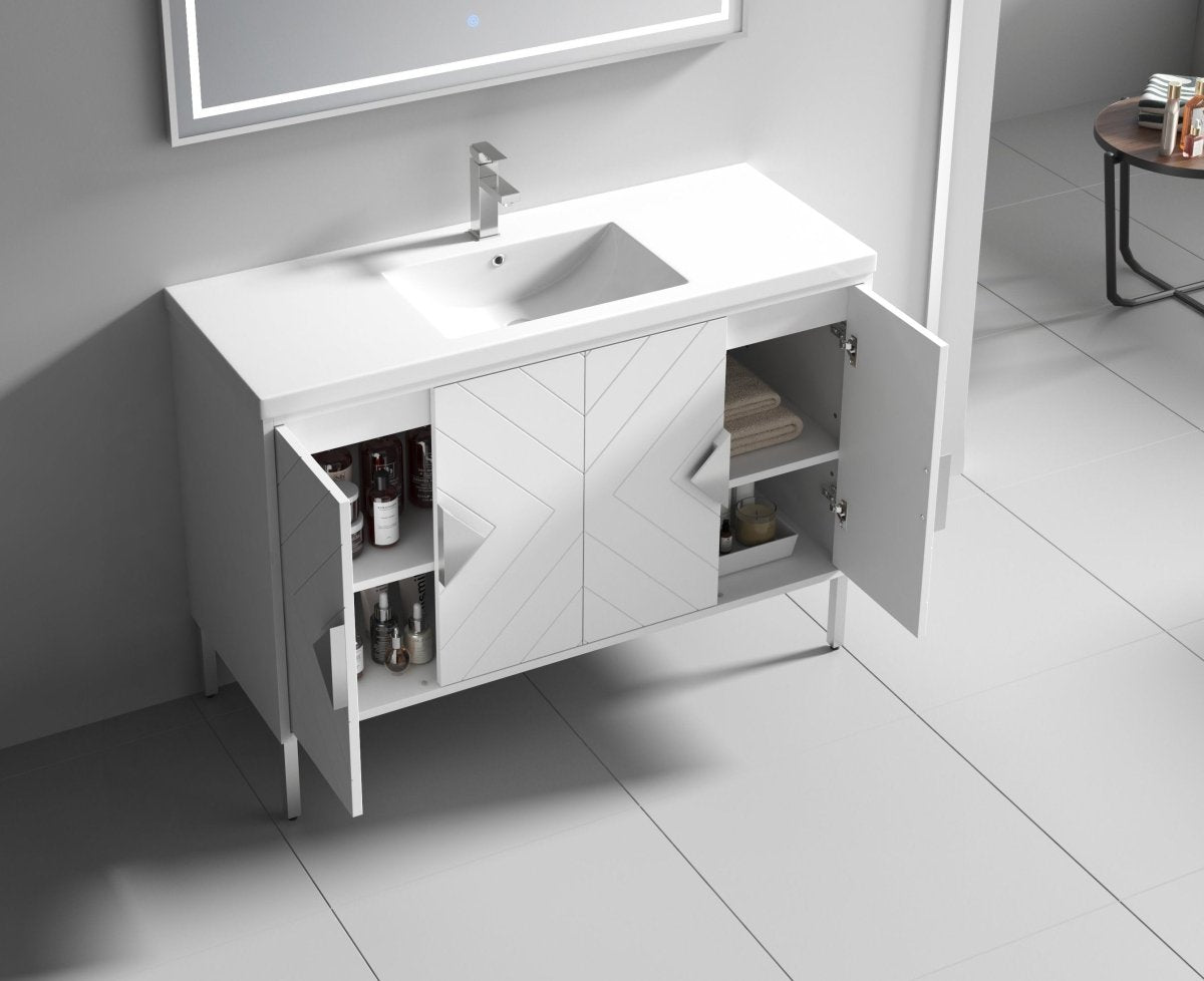 48" Tennant Brand Modern Style White Eileen Bathroom Sink Vanity - AC-66WT48 - Bentoncollections