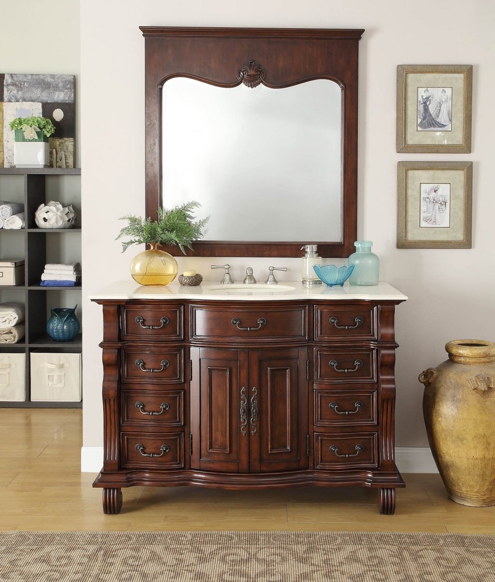 50" Cherry Wood Hopkinton Bathroom Sink Vanity Creama Mafil Marble Top GD-4437M-50 - Bentoncollections