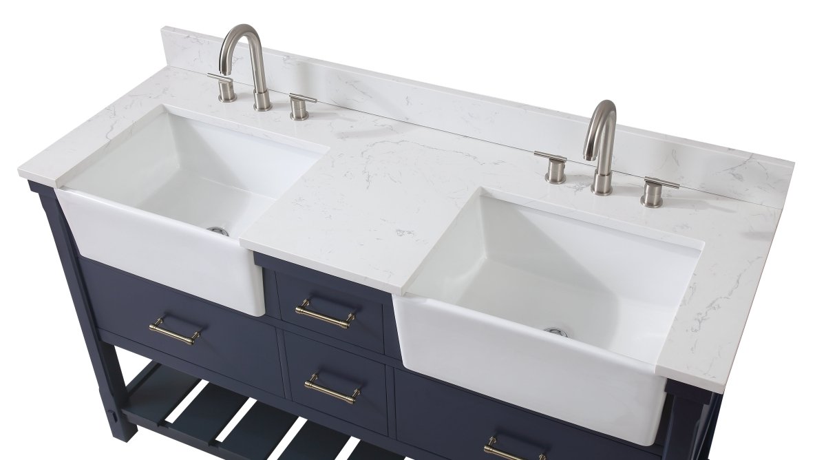 60-Inches Kendia Double Farmhouse Sink Bathroom Vanity - FW-7060-NB60 - Bentoncollections