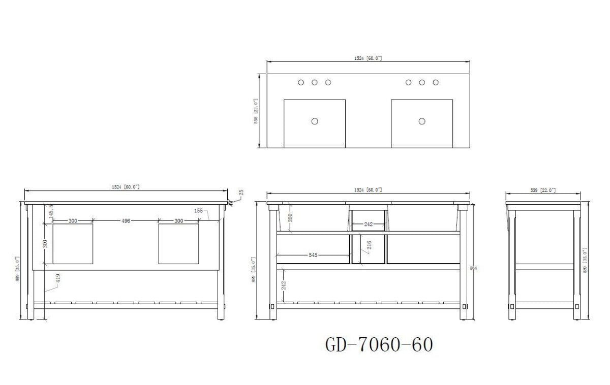 60-Inches Kendia Double Farmhouse Sink Bathroom Vanity - FW-7060-NB60 - Bentoncollections