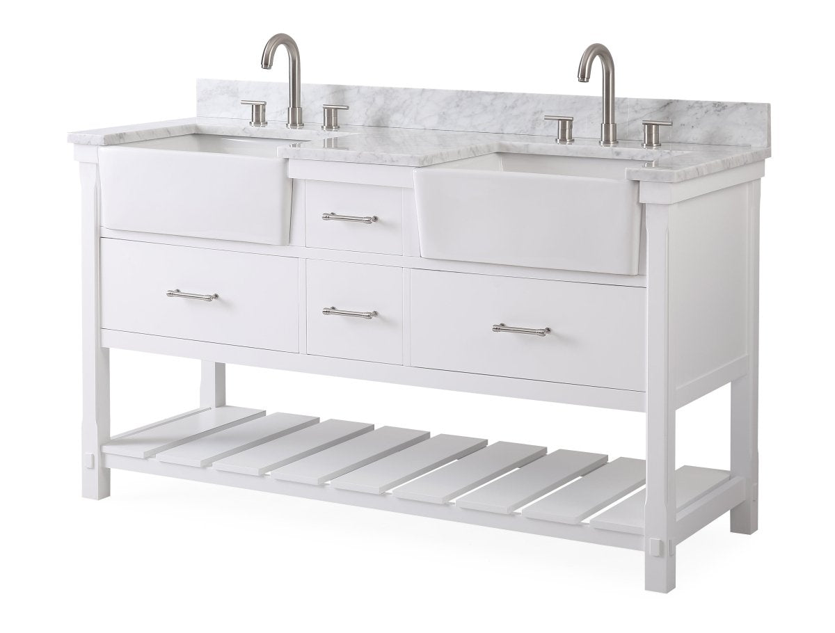 60-Inches Kendia Double Farmhouse Sink Bathroom Vanity - GD-7060-WT60-RA - Bentoncollections