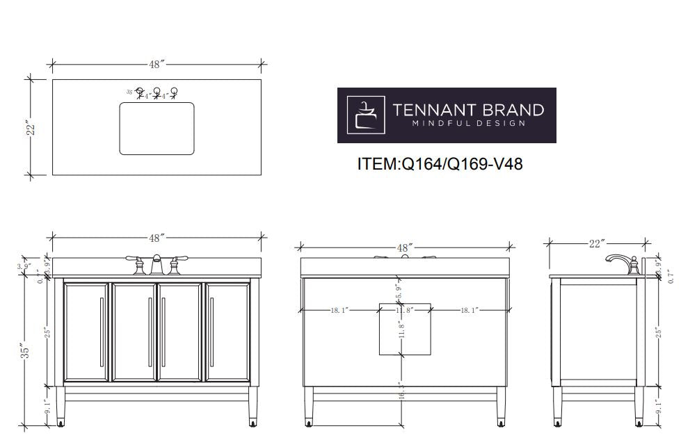 60" Tennant Brand Bertone Bathroom Sink Vanity - Model # Q164WT-D60QT - Bentoncollections