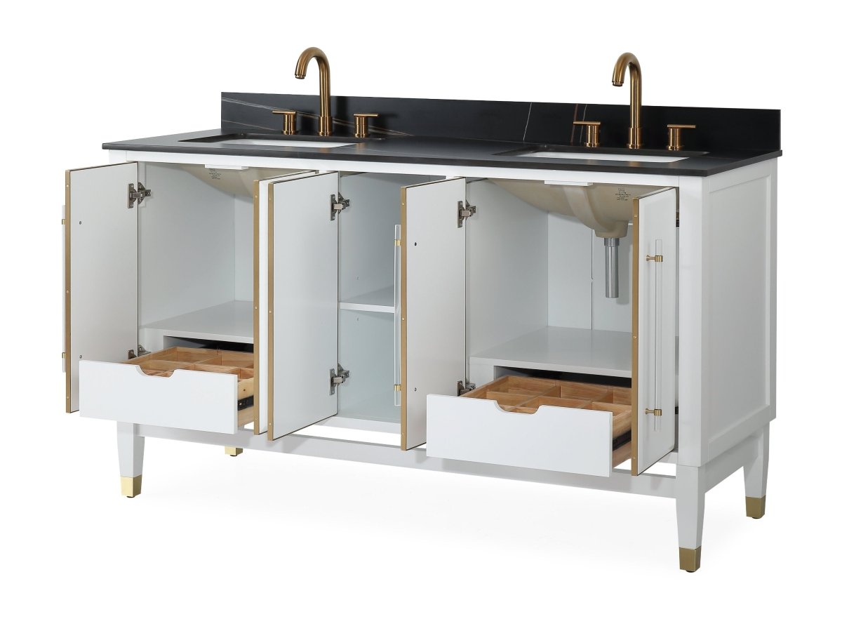 60" Tennant Brand Bertone Double Sink Bathroom Vanity - Model # Q164WT-D60GT - Bentoncollections