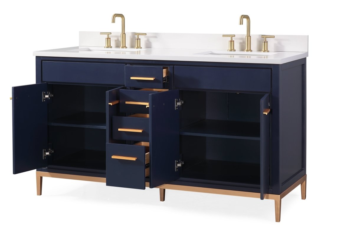 60" Tennant Brand Modern Style Navy Blue Beatrice Double Sink Bathroom Vanity - TB-9444-D60NB - Bentoncollections