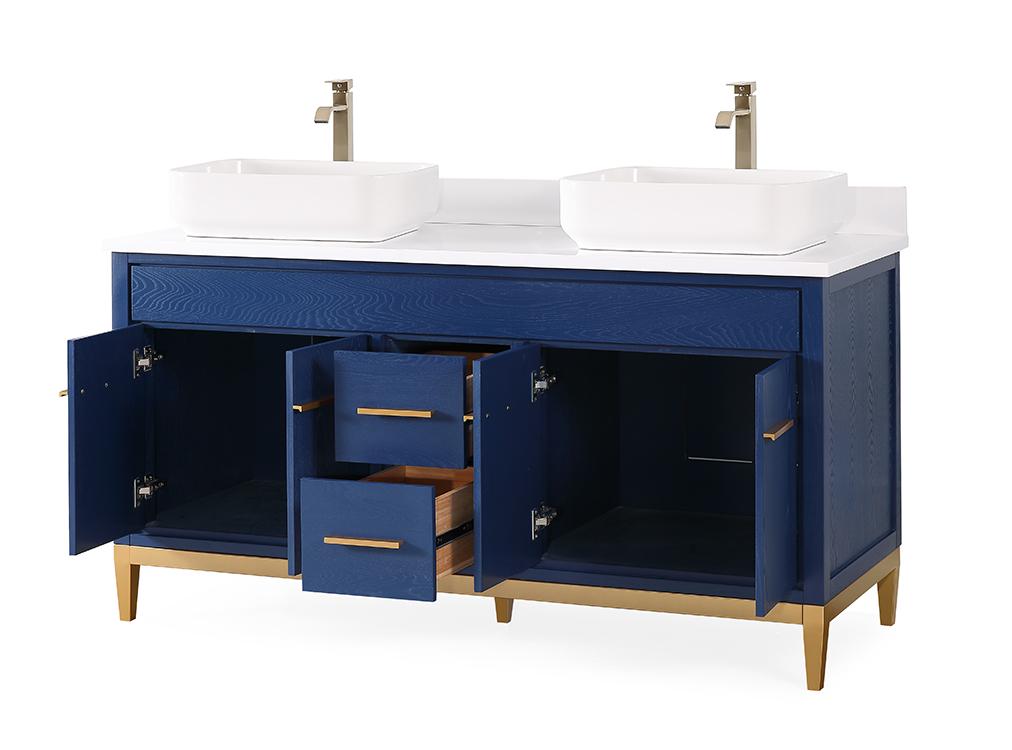 60" Tennant Brand Vessel sink Beatrice Double Sink Bathroom Vanity - TB-9960-VB60QT - Bentoncollections