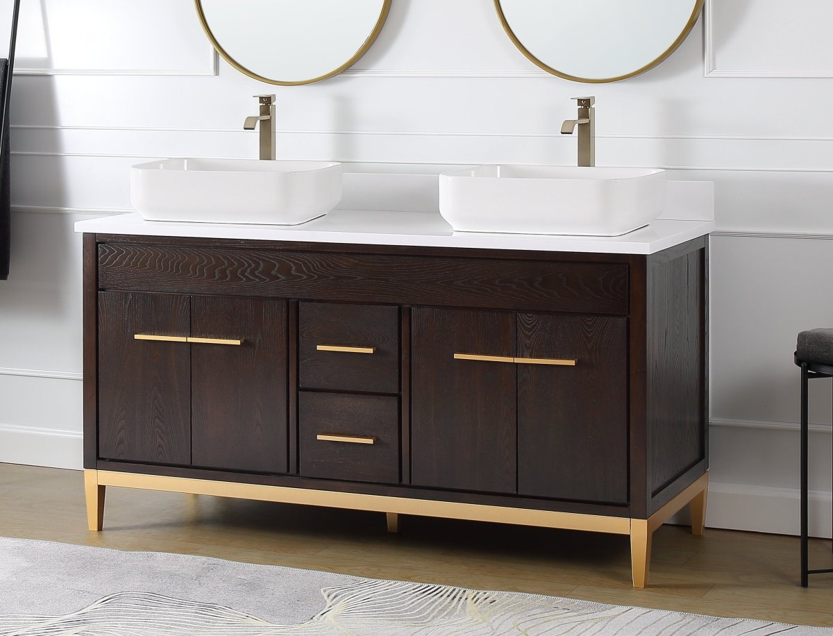 60" Tennant Brand Vessel sink Beatrice Double Sink Bathroom Vanity - TB-9960DK-60QT - Bentoncollections