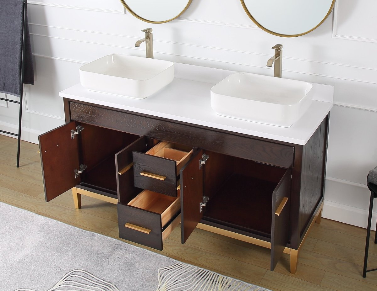 60" Tennant Brand Vessel sink Beatrice Double Sink Bathroom Vanity - TB-9960DK-60QT - Bentoncollections