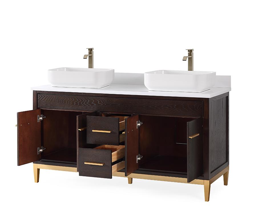 60" Tennant Brand Vessel sink Beatrice Double Sink Bathroom Vanity - TB-9960DK-60QT - Bentoncollections