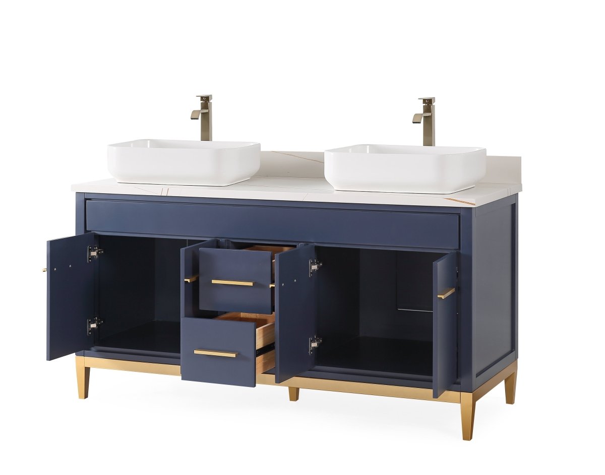 60" Tennant Brand Vessel sink Navy Blue Beatrice Double Sink Vanity - TB-9960NB-60NU - Bentoncollections