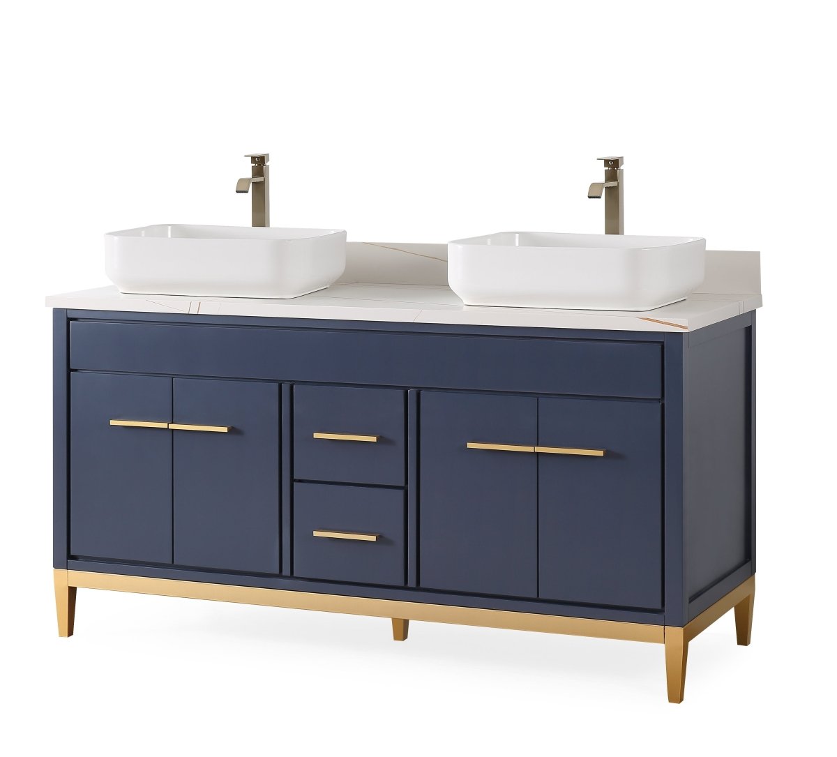 60" Tennant Brand Vessel sink Navy Blue Beatrice Double Sink Vanity - TB-9960NB-60NU - Bentoncollections