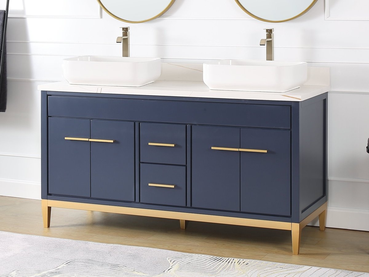 60" Tennant Brand Vessel sink Navy Blue Beatrice Double Sink Vanity - TB-9960NB-60NU - Bentoncollections