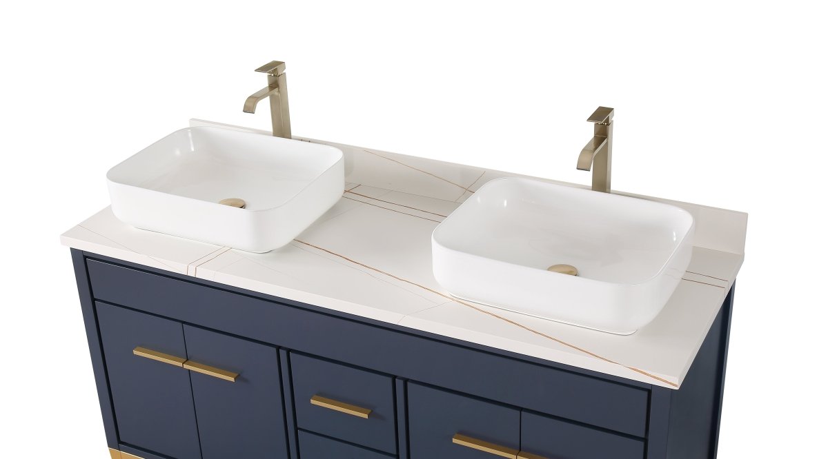 60" Tennant Brand Vessel sink Navy Blue Beatrice Double Sink Vanity - TB-9960NB-60NU - Bentoncollections