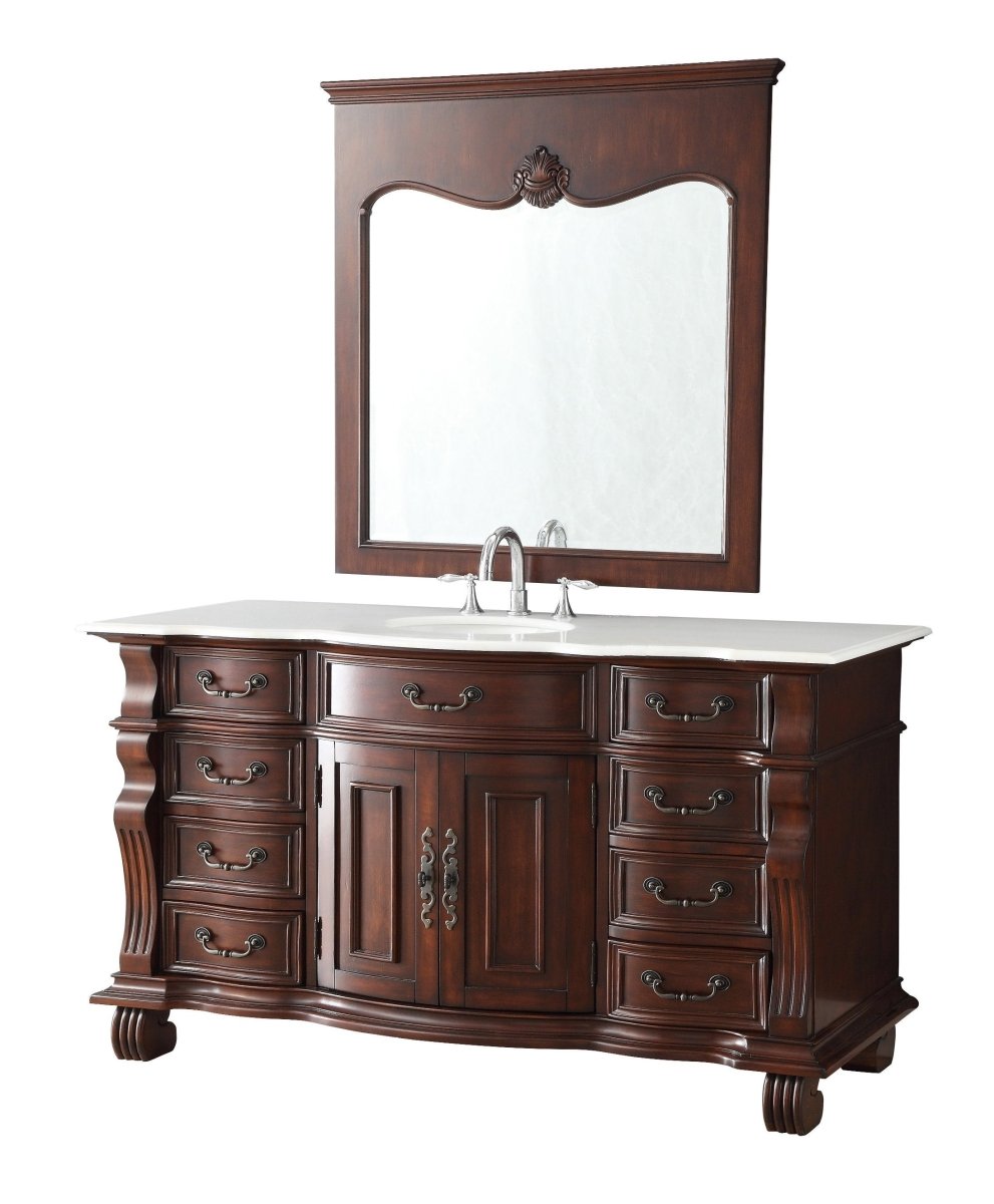 60" Traditional Style Cherry Wood Hopkinton Bathroom Sink Vanity White Marble Top GD-4437W-60 - Bentoncollections