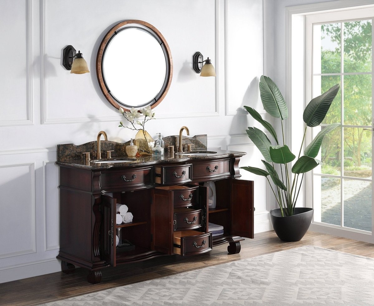 64" Traditional Style Cherry Wood Hopkinton Double Sink Bathroom Vanity GD-4438SB-64 - Bentoncollections