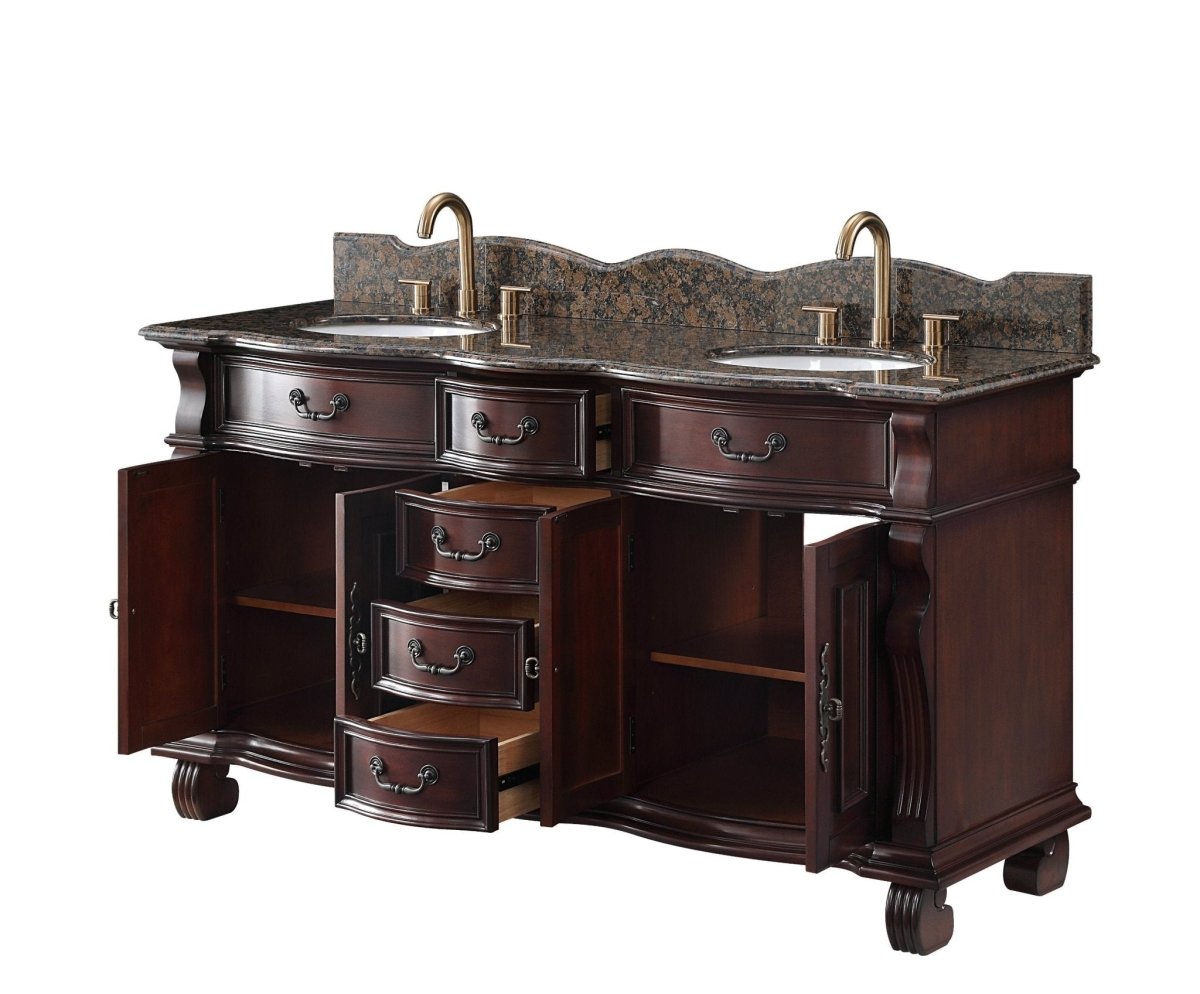 64" Traditional Style Cherry Wood Hopkinton Double Sink Bathroom Vanity GD-4438SB-64 - Bentoncollections