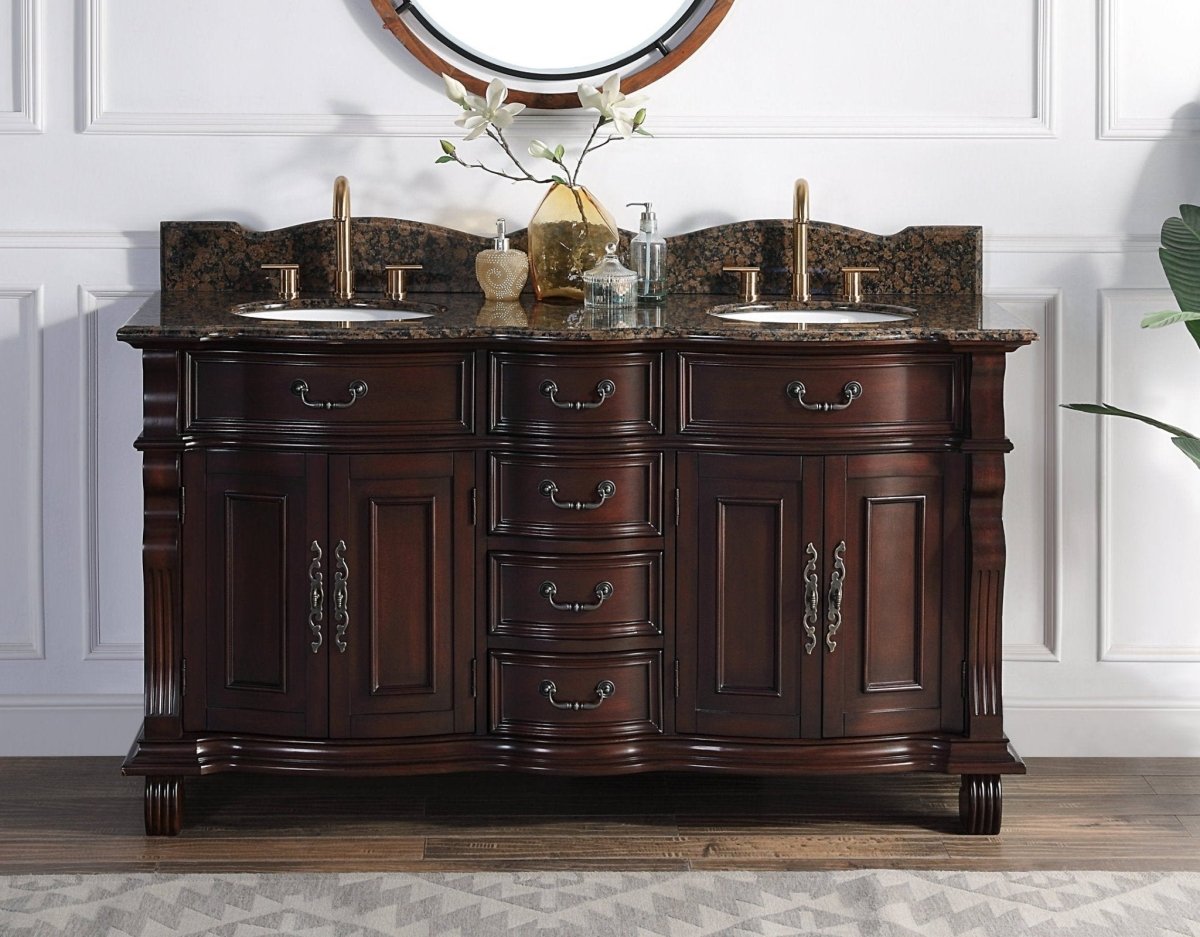 64" Traditional Style Cherry Wood Hopkinton Double Sink Bathroom Vanity GD-4438SB-64 - Bentoncollections