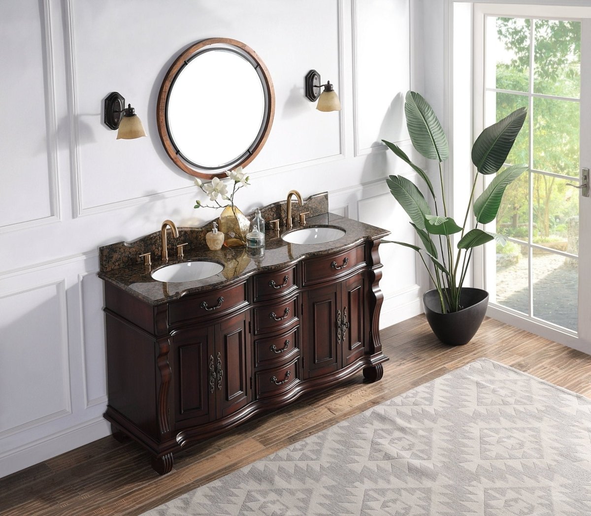 64" Traditional Style Cherry Wood Hopkinton Double Sink Bathroom Vanity GD-4438SB-64 - Bentoncollections