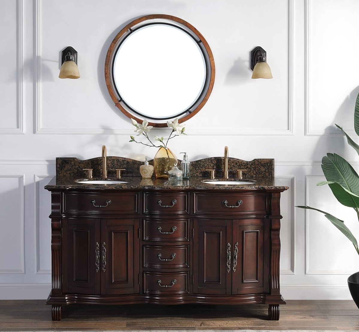 64" Traditional Style Cherry Wood Hopkinton Double Sink Bathroom Vanity GD-4438SB-64 - Bentoncollections