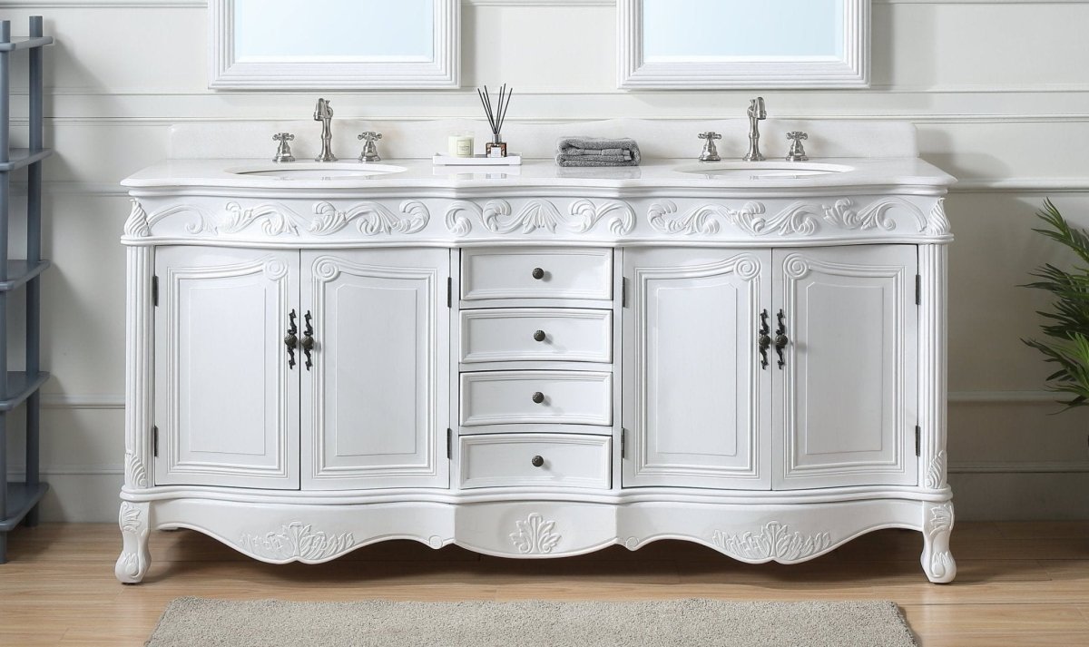 72" Antique White Traditional Style Double Sink Beckham Bathroom Vanity - CF-3882W-AW-72 - Bentoncollections