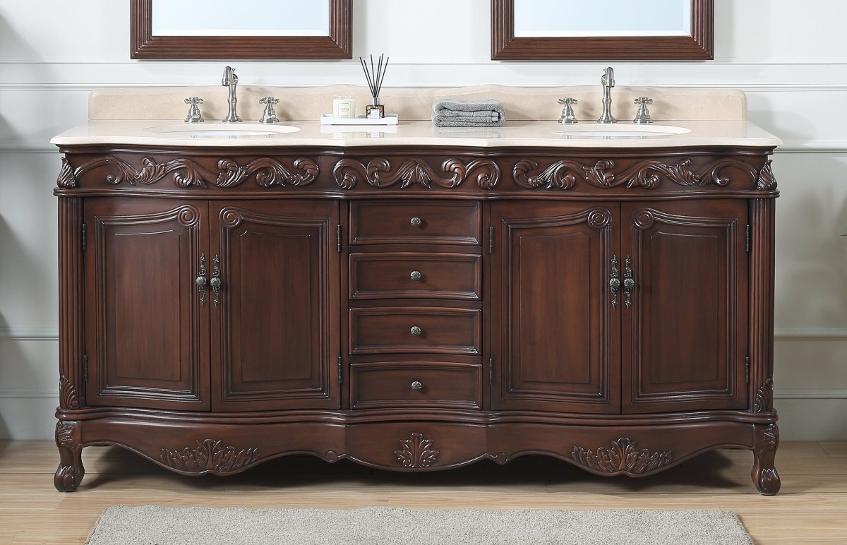 72" Traditional Style Brown Double Sink Beckham Bathroom Vanity - CF-3882M-TK-72 - Bentoncollections