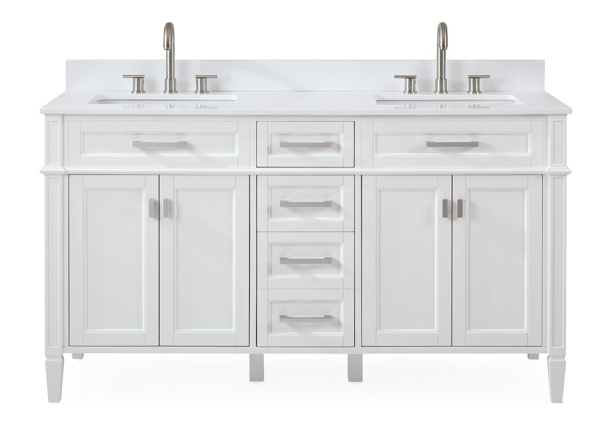 Tennant Brand Durand Modern White Double Sink Bathroom Vanity - GD-1808-D60W-QT - Bentoncollections