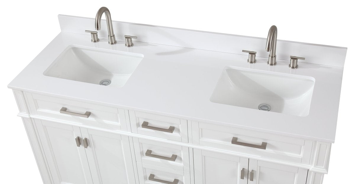 Tennant Brand Durand Modern White Double Sink Bathroom Vanity - GD-1808-D60W-QT - Bentoncollections