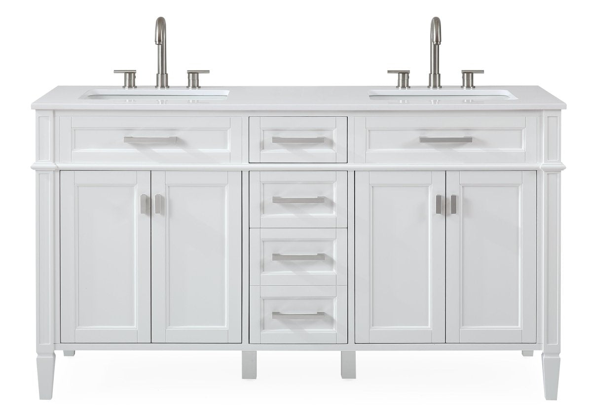 Tennant Brand Durand Modern White Double Sink Bathroom Vanity - GD-1808-D60W-QT - Bentoncollections